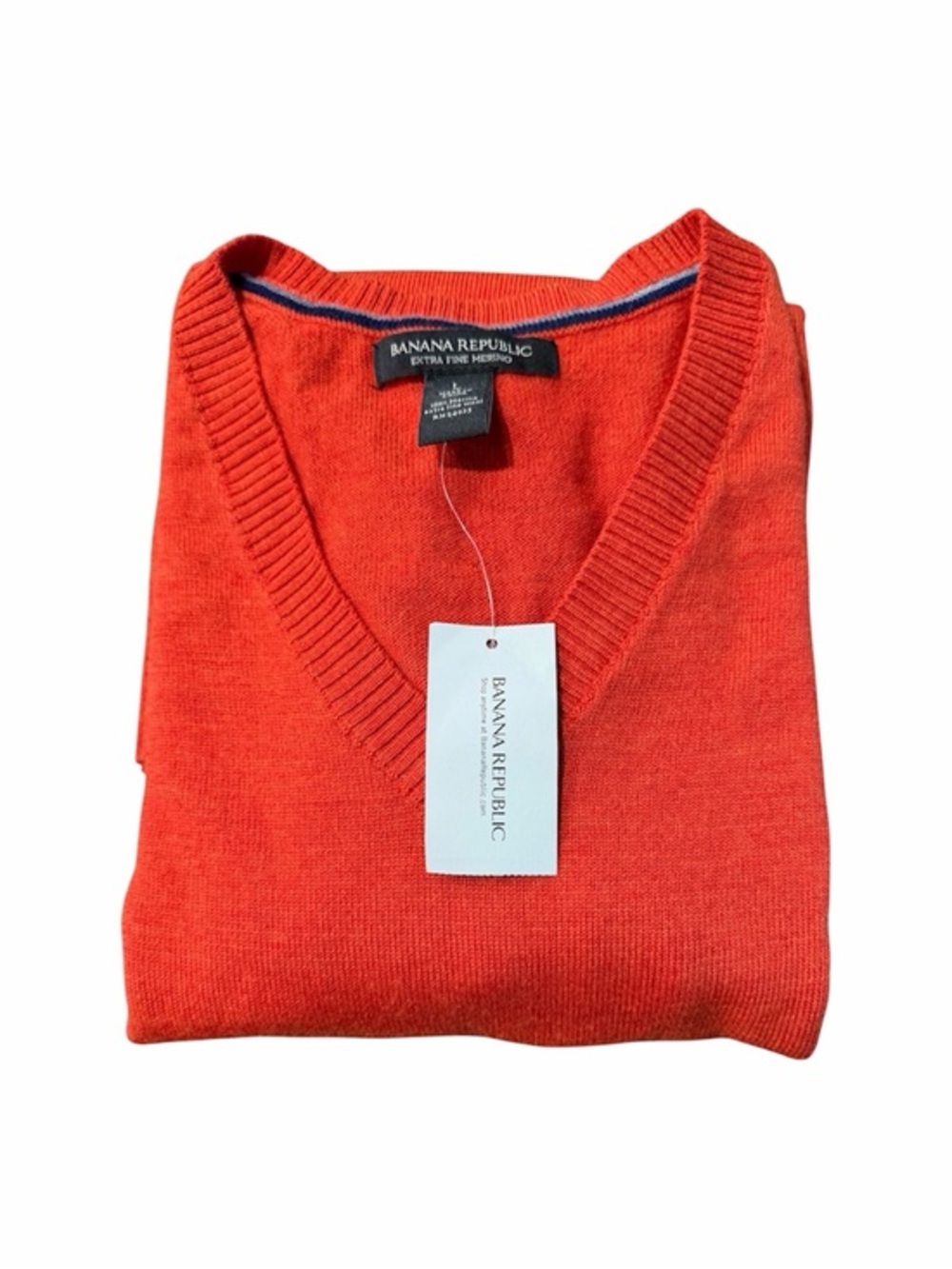 NWT Banana Republic Persimmon Extra Fine Merino V-Neck Sweater Persimmon Sz L